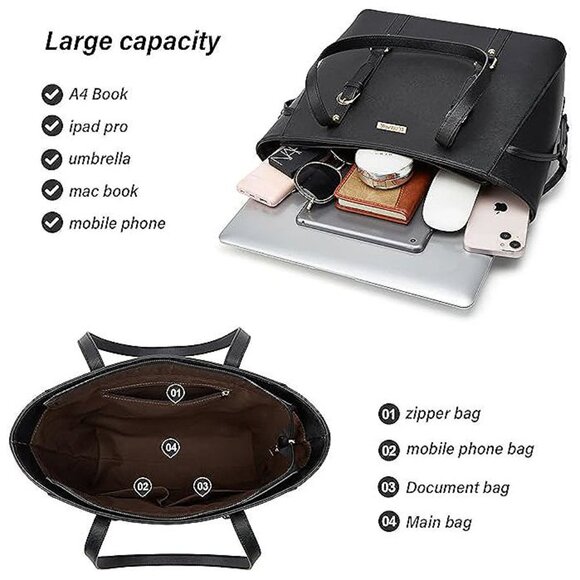 Women Fashion Synthetic Leather Handbags Tote Bag Shoulder Bag Black-b-01 - Picture 3 of 6